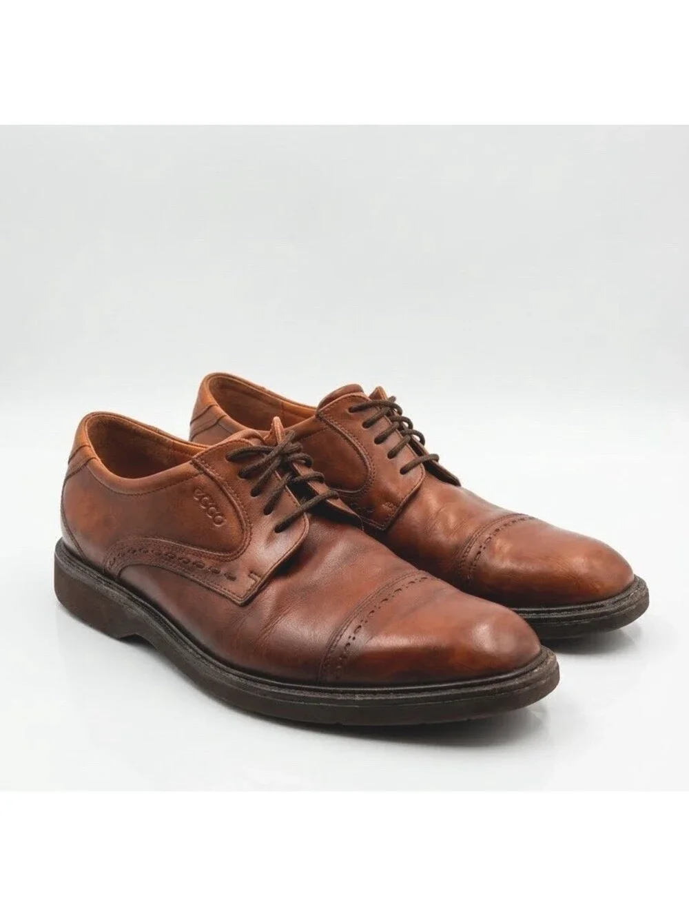 ECCO Men's Cap Toe Derby Dress Shoes Brown Leather Extra Width US 10.5 Vibram